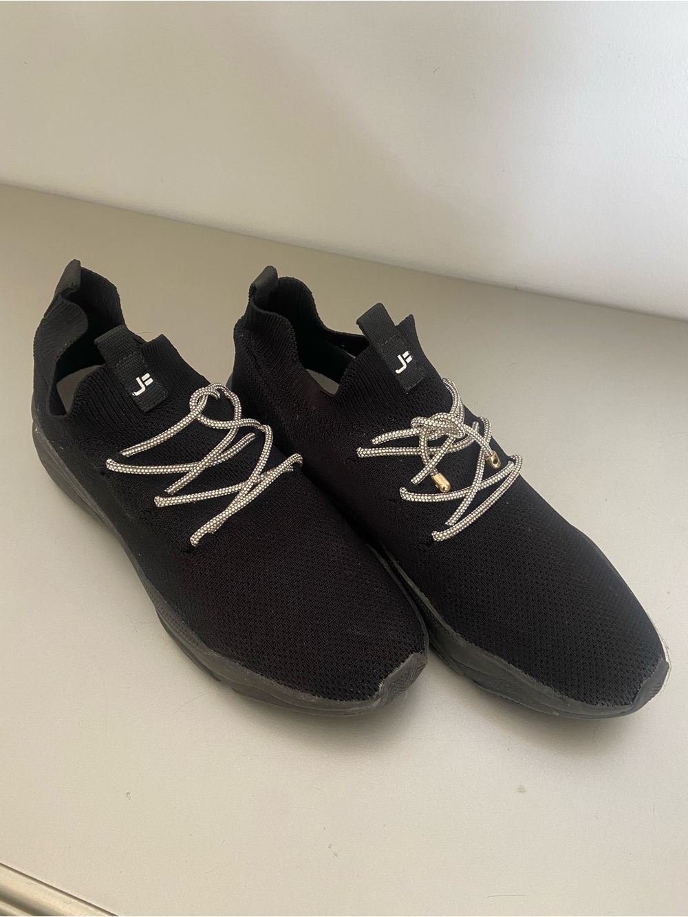 Black Knit Slip-On Sneakers with crystal Laces -l Jorge Bischoff